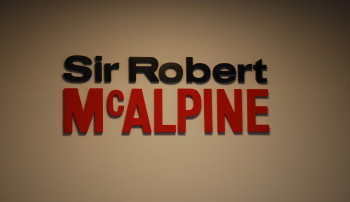 Sir Robert McAlpine banner on brown background