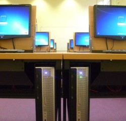 low view of flip screen desks