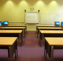 central view of flip screen desks