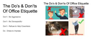 An infographic of the Do's and Don'ts of office etiquette